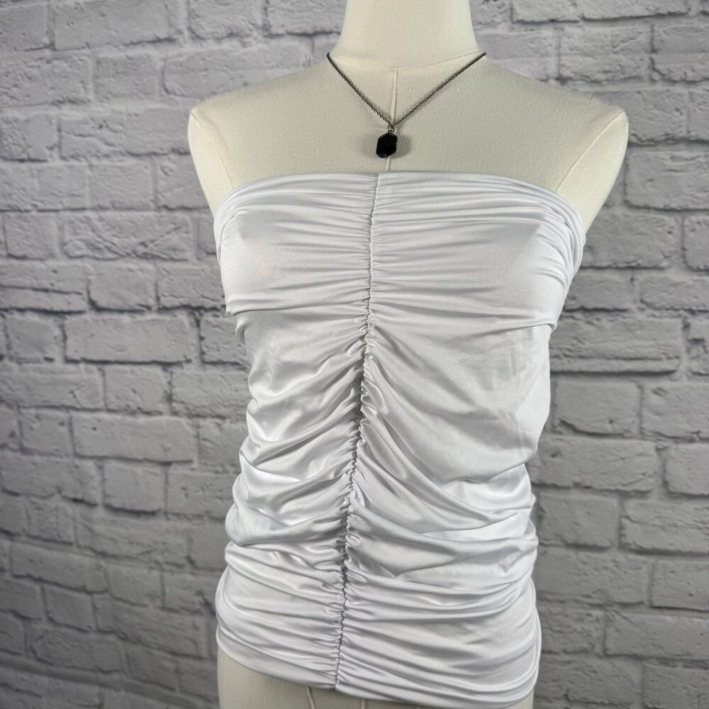 White Ruched One Shoulder Tube Top S Stretchy Going Out Top